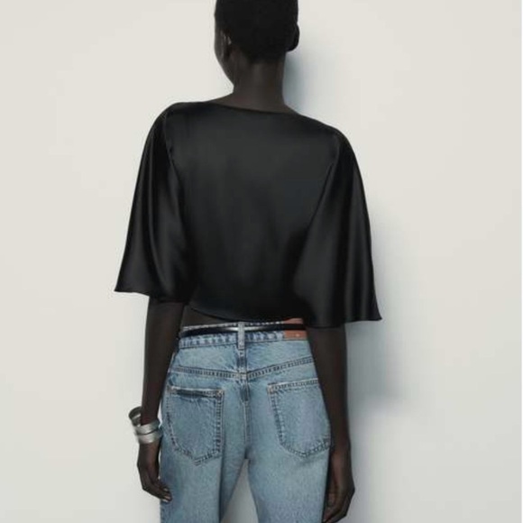 ZARA BLACK SATIN KNOTTED CROPPED TOP - Picture 4 of 6